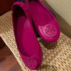 Tory Burch pink leather flats, worn a few times. Size 10.